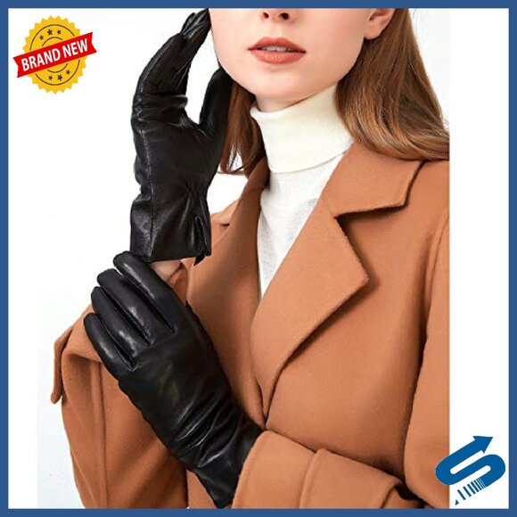 Luxury Genuine Sheepskin Leather Gloves Cashmere Lined Women's Cold Weather - Picture 7 of 8